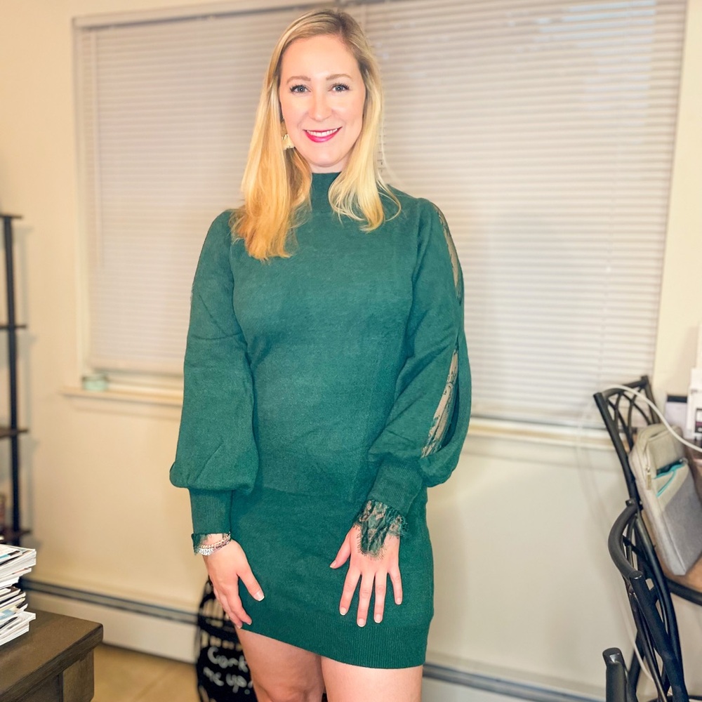 Sweater Dress with Lace Cutout on Sleeves